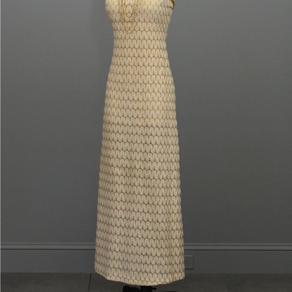 1970s Cream Knit Maxi Dress - Elegant Long Women's Dress